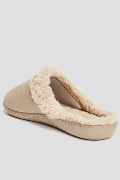 Chaussons mules Isotoner camel femme