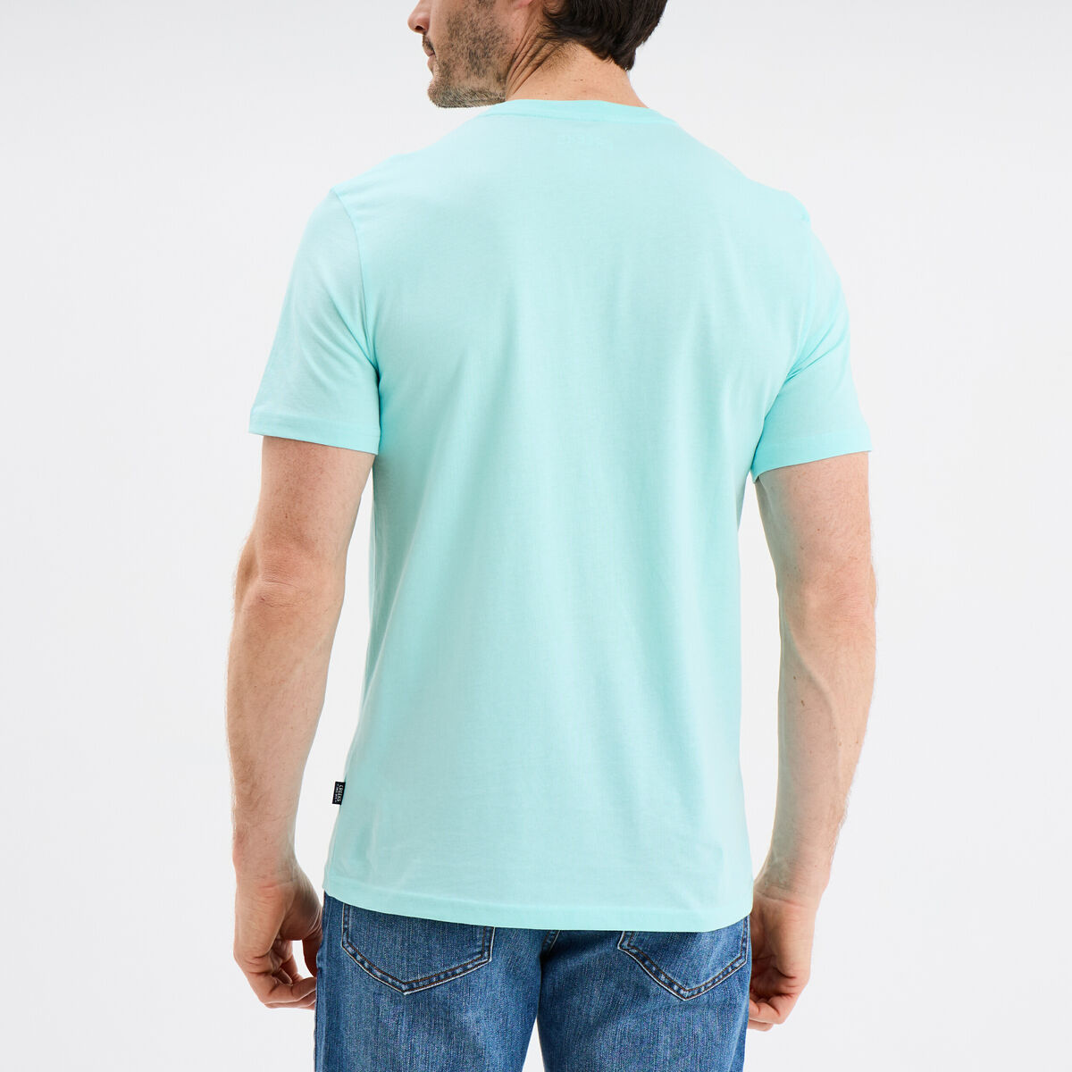 T-shirt col rond manches courtes coton bleu turquoise homme