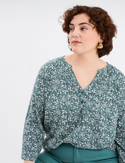 Blouse manches 3/4 retroussables vert foncé femme grande taille
