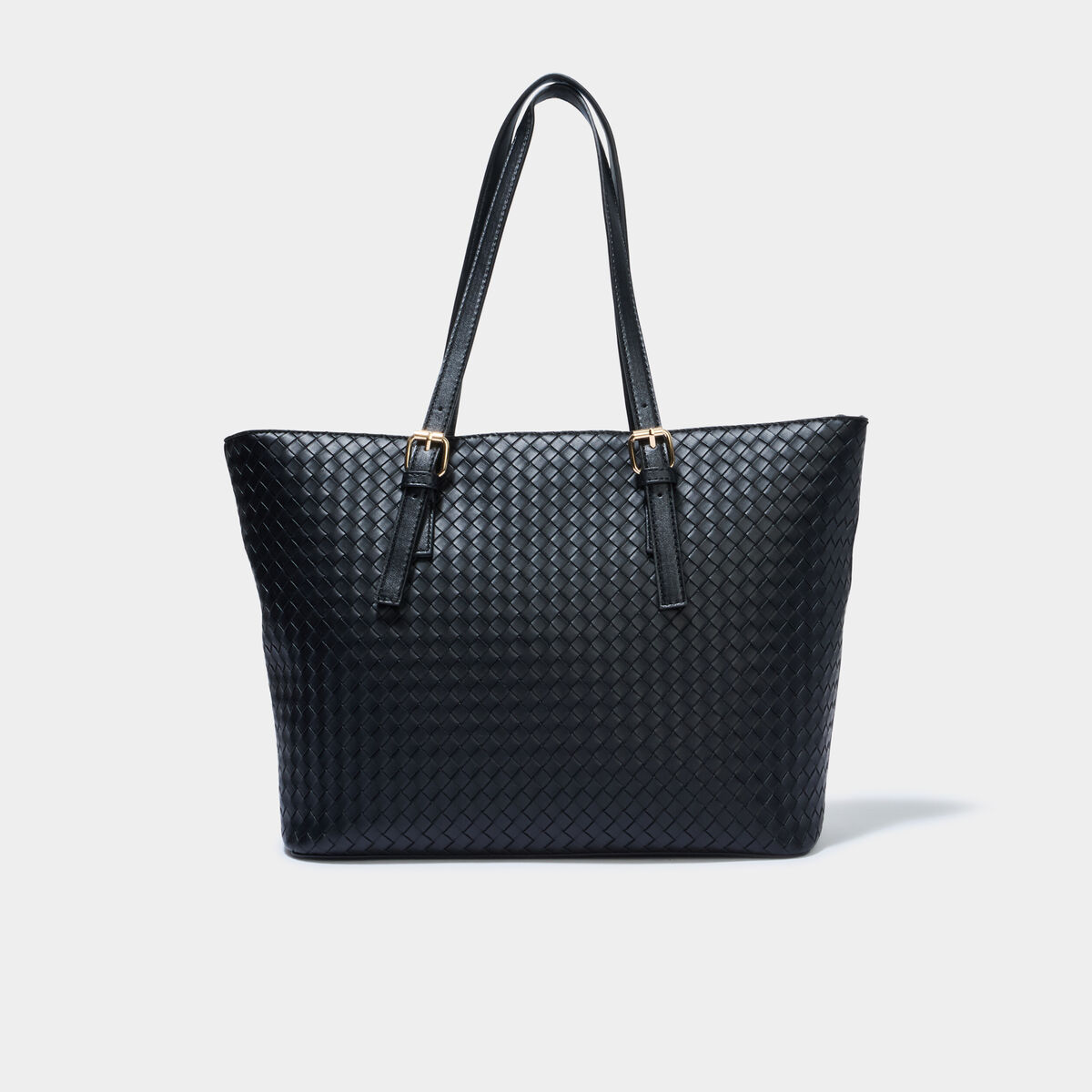 Sac cabas effet tress&eacute; noir femme