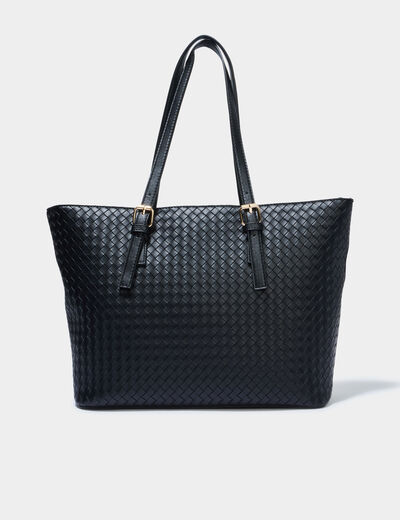 Sac cabas effet tress&eacute; noir femme