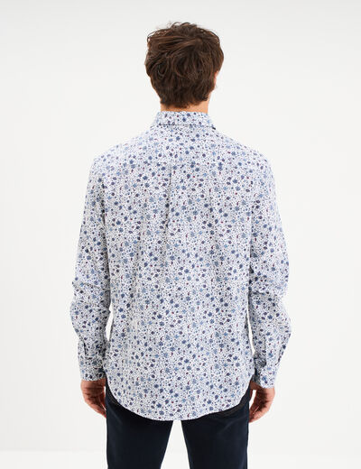 Chemise droite imprim&eacute;e manches longues bleu gris homme