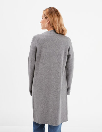 Gilet long manches longues 2 poches gris femme