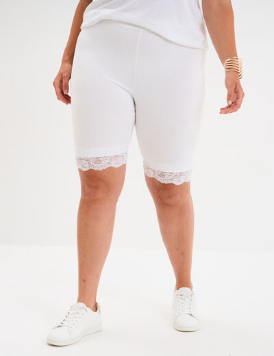 Legging court cycliste à dentelle blanc femme grande taille