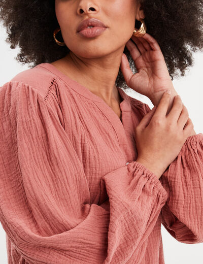 Blouse col tunisien gaze de coton Creeks vieux rose femme