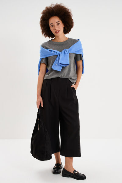 Pantalon culotte large taille haute noir femme
