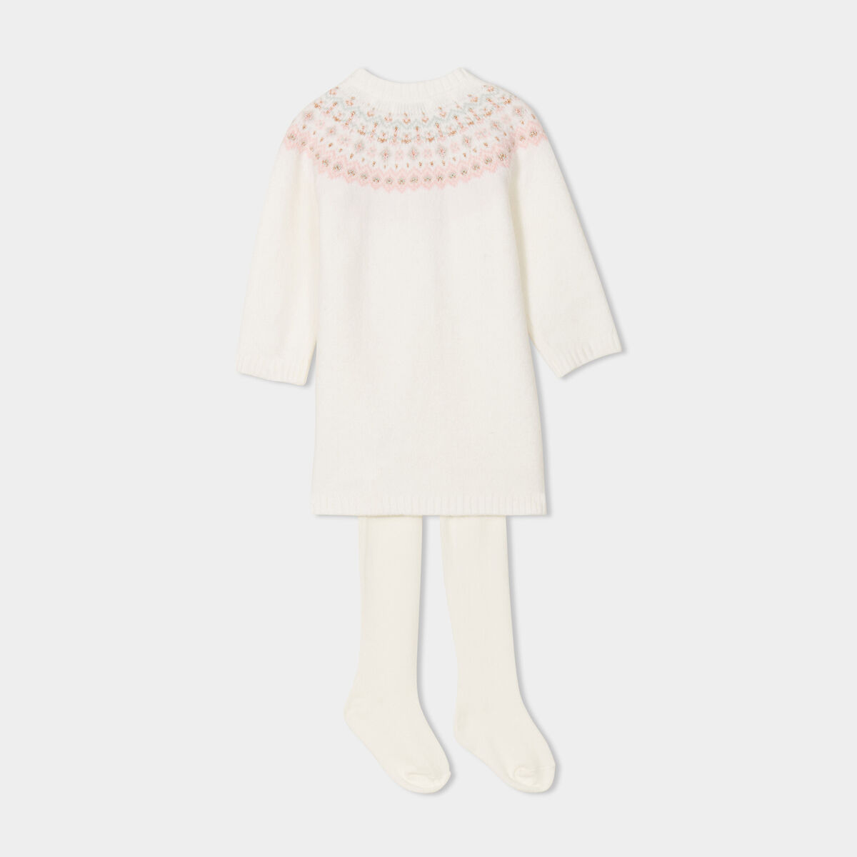 Ensemble robe pull et collants Creeks blanc b&eacute;b&eacute; fille