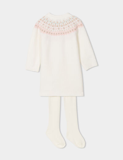 Ensemble robe pull et collants Creeks blanc bébé fille