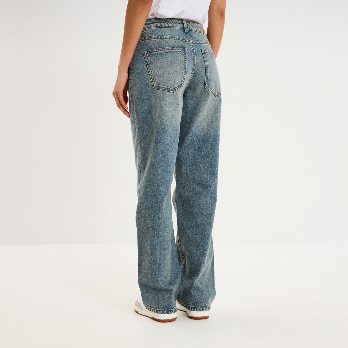 Jean droit taille basse coton denim dirty femme