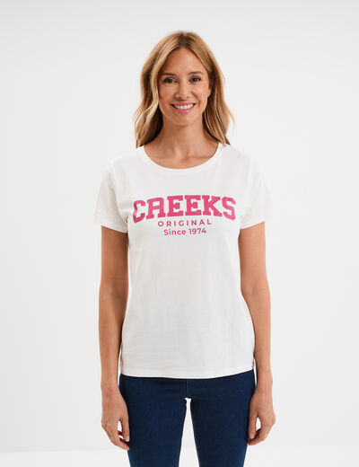 T-shirt col rond manches courtes blanc femme