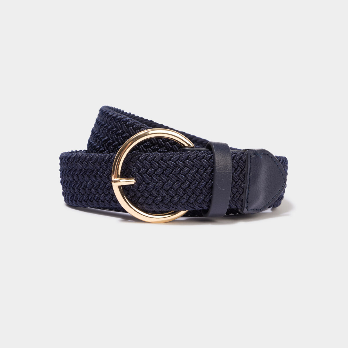 Ceinture tress&eacute;e avec boucle ronde bleu marine femme