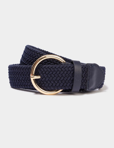 Ceinture tress&eacute;e avec boucle ronde bleu marine femme