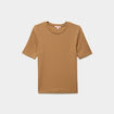 T-shirt col rond manches courtes ajust&eacute; marron clair femme