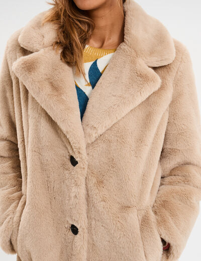 Manteau Fausse Fourrure Beige Wild And Fluffy Taille 40 - Occasion Parfait État Capuche