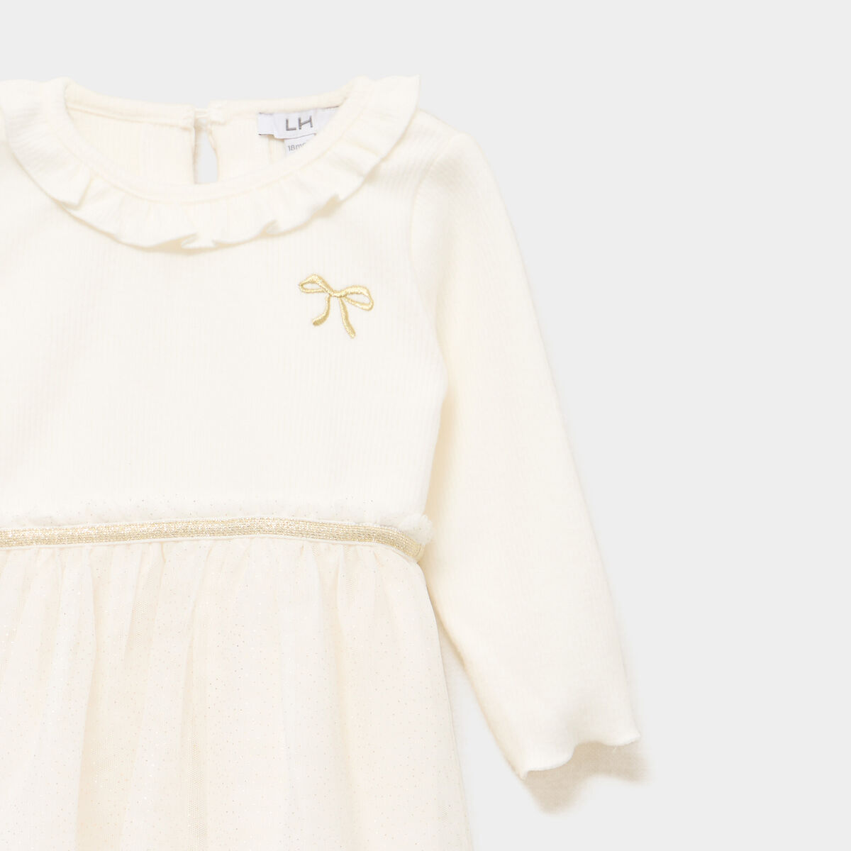 Robe de No&euml;l bas tulle et volants ivoire b&eacute;b&eacute; fille