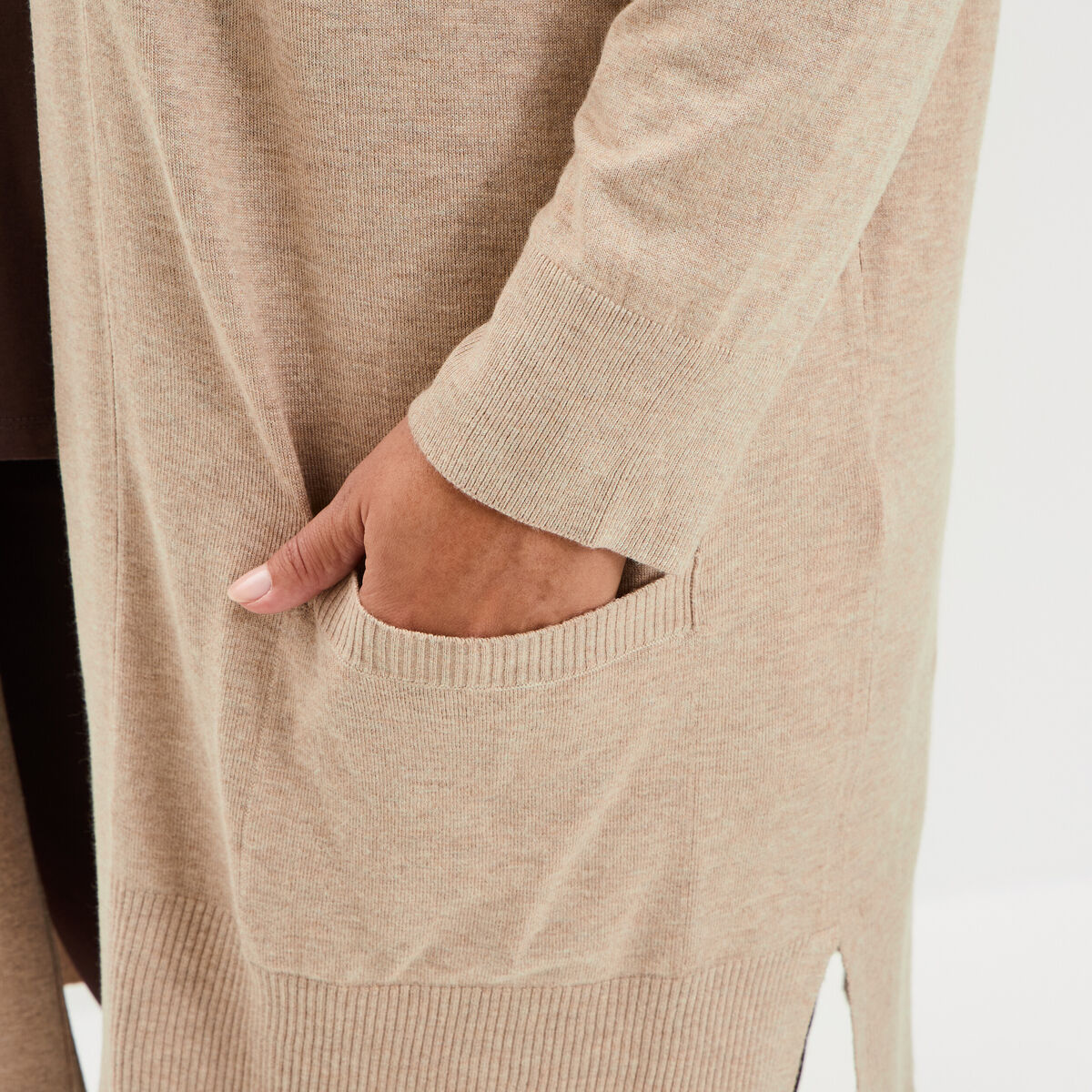 Gilet long avec poches beige femme grande taille