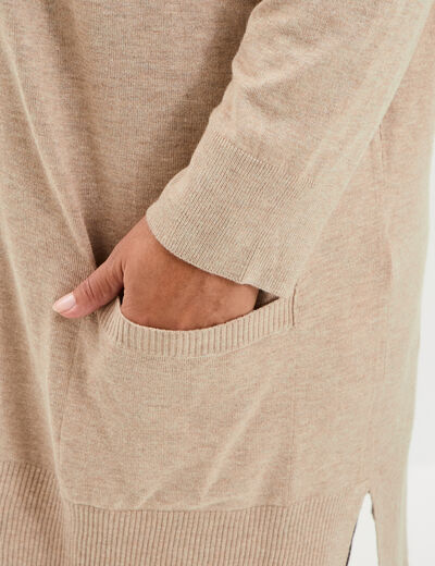 Gilet long avec poches beige femme grande taille