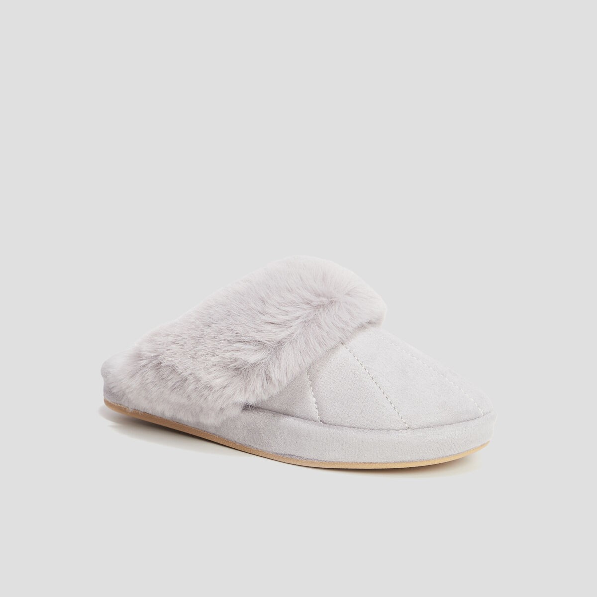 Chaussons mules col en fausse fourrure mauve femme