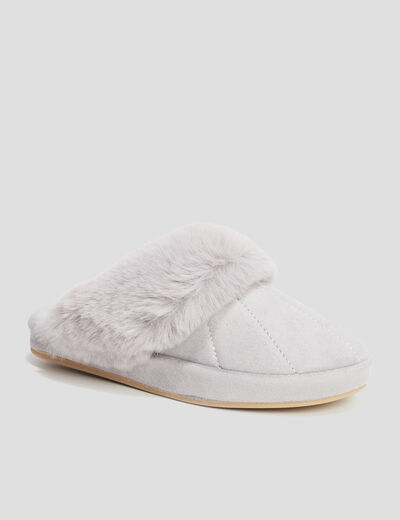 Chaussons mules col en fausse fourrure mauve femme