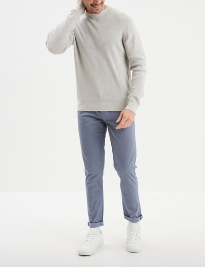 Pull en maille textur&eacute;e col rond gris clair homme