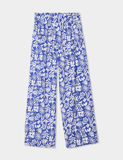Pantalon fluide taille élastiquée bleu roi fille