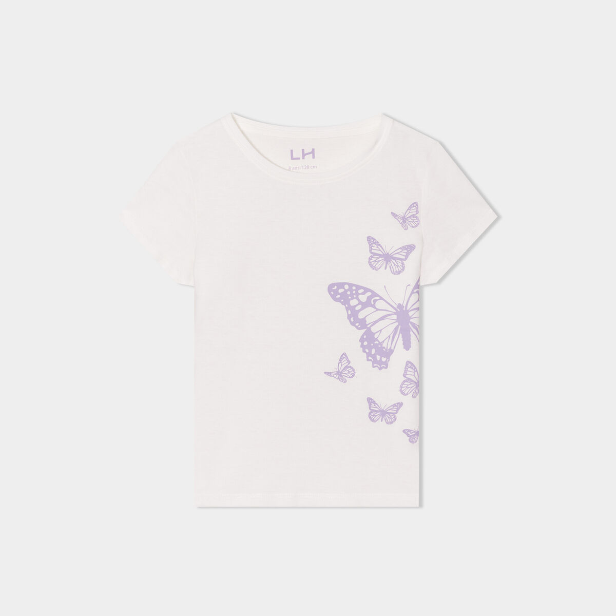 T-shirt col rond manches courtes coton ivoire fille