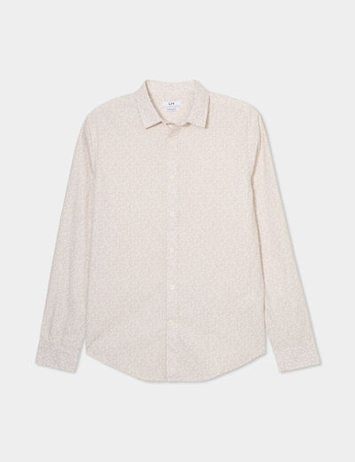 Chemise droite imprim&eacute;e manches longues beige homme