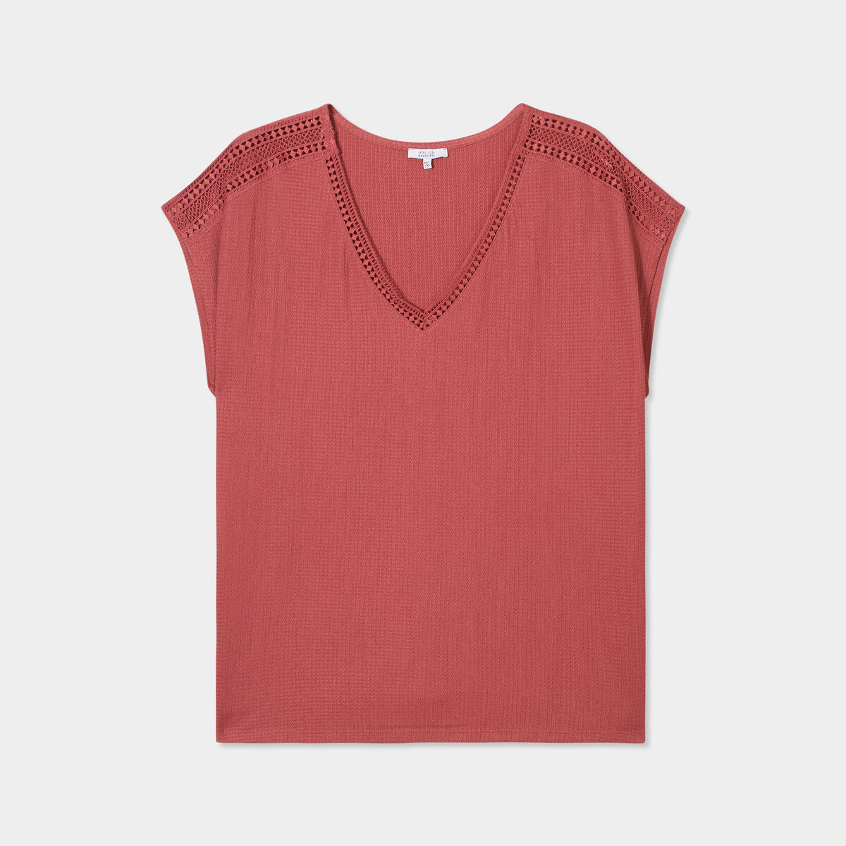 T-shirt bandes dentelle col en V vieux rose femme grande taille