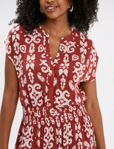 Robe midi col tunisien terracotta femme
