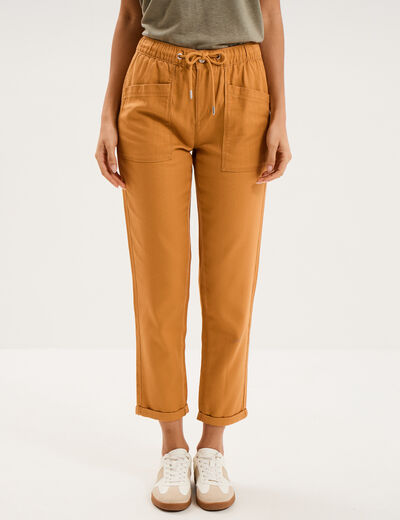 Pantalon mom taille &eacute;lastiqu&eacute;e jaune moutarde femme