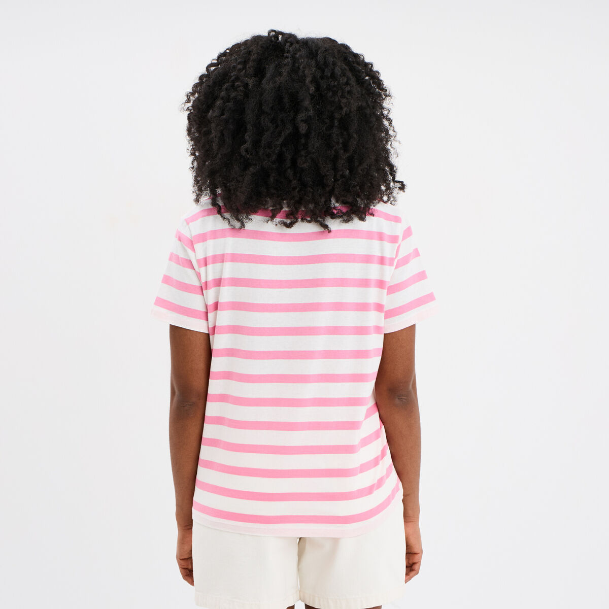 T-shirt col en V manches courtes coton creme femme