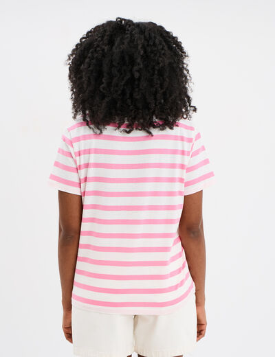 T-shirt col en V manches courtes coton creme femme