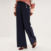 Pantalon wide leg &agrave; pont boutonn&eacute; bleu fonc&eacute; femme
