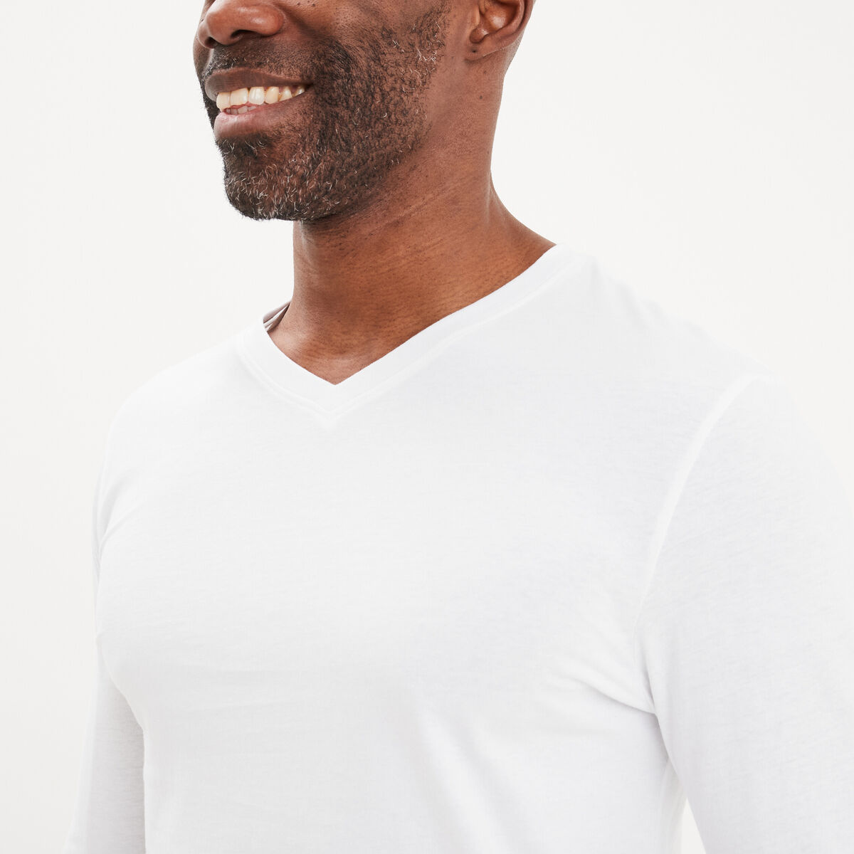 T-shirt col en V manches longues coton blanc homme