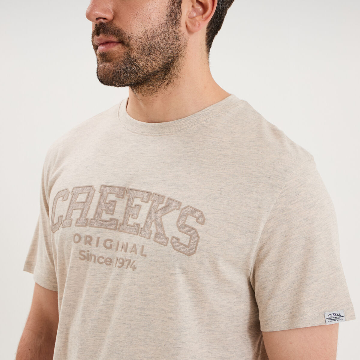 T-shirt manches courtes coton beige homme
