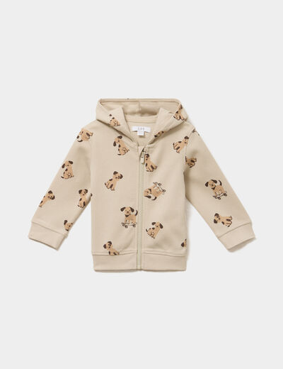 Sweat zipp&eacute; &agrave; capuche coton ecru b&eacute;b&eacute; gar&ccedil;on