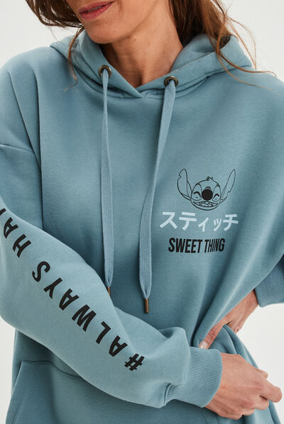 Sweat à capuche hoodie oversize Stitch bleu femme