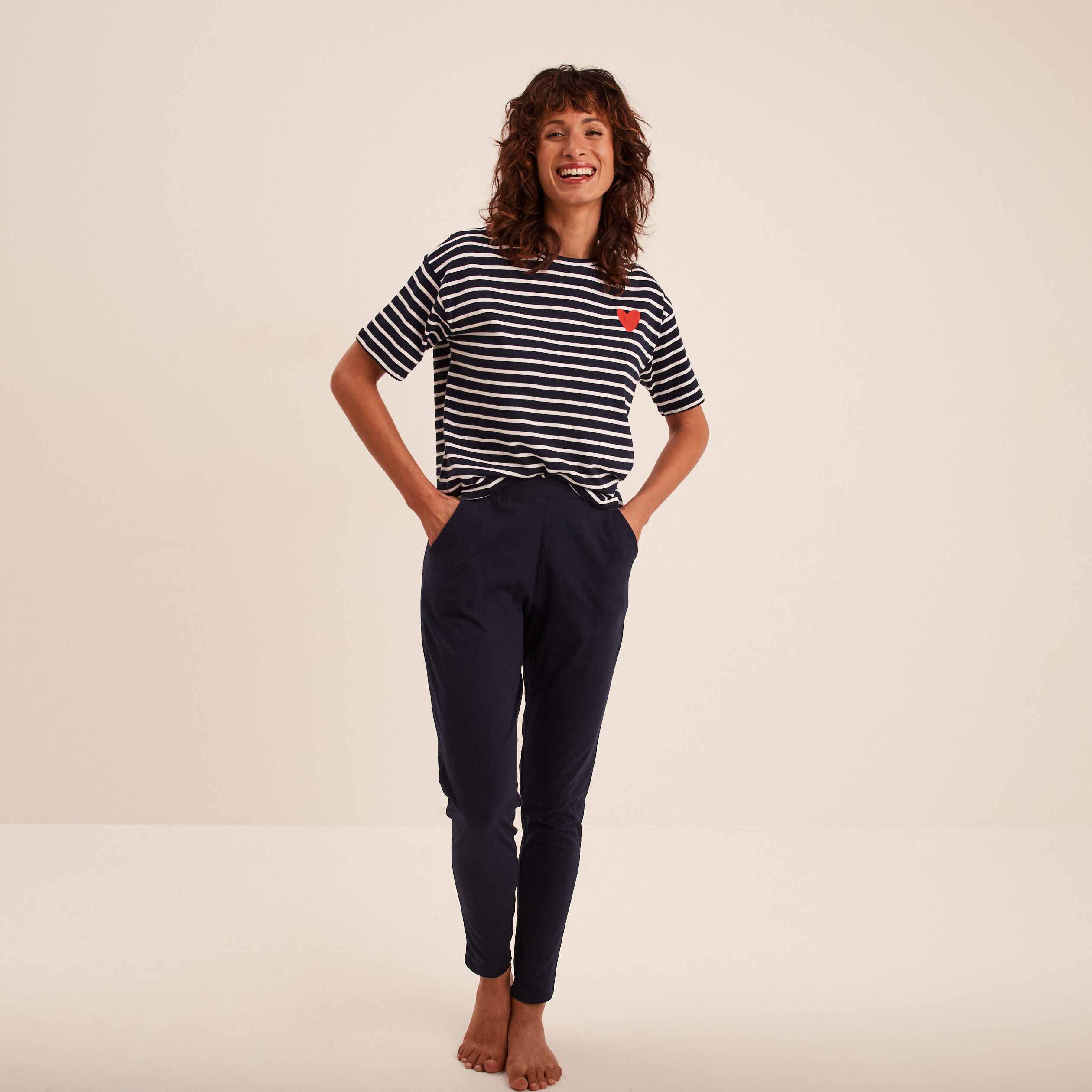Ensemble pyjama pantalon 2 pièces coton bleu marine femme LH