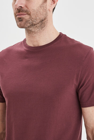 T-shirt en coton manches courtes prune homme