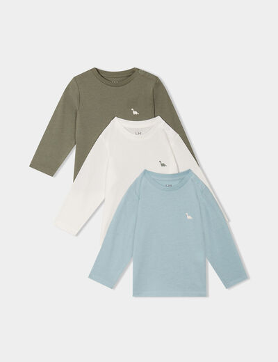 Lot 3 t-shirts manches longues coton vert kaki bébé garçon