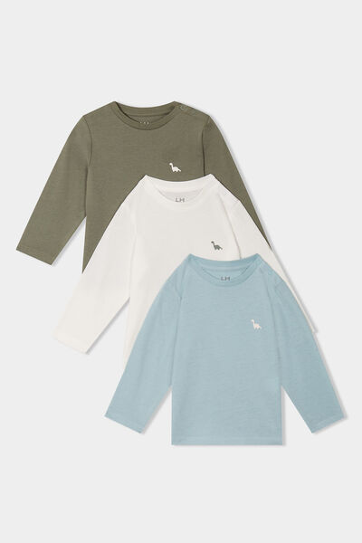 Lot 3 t-shirts manches longues coton vert kaki b&eacute;b&eacute; gar&ccedil;on