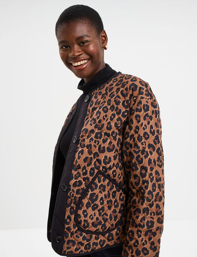 Veste matelass&eacute;e boutonn&eacute;e col rond camel femme