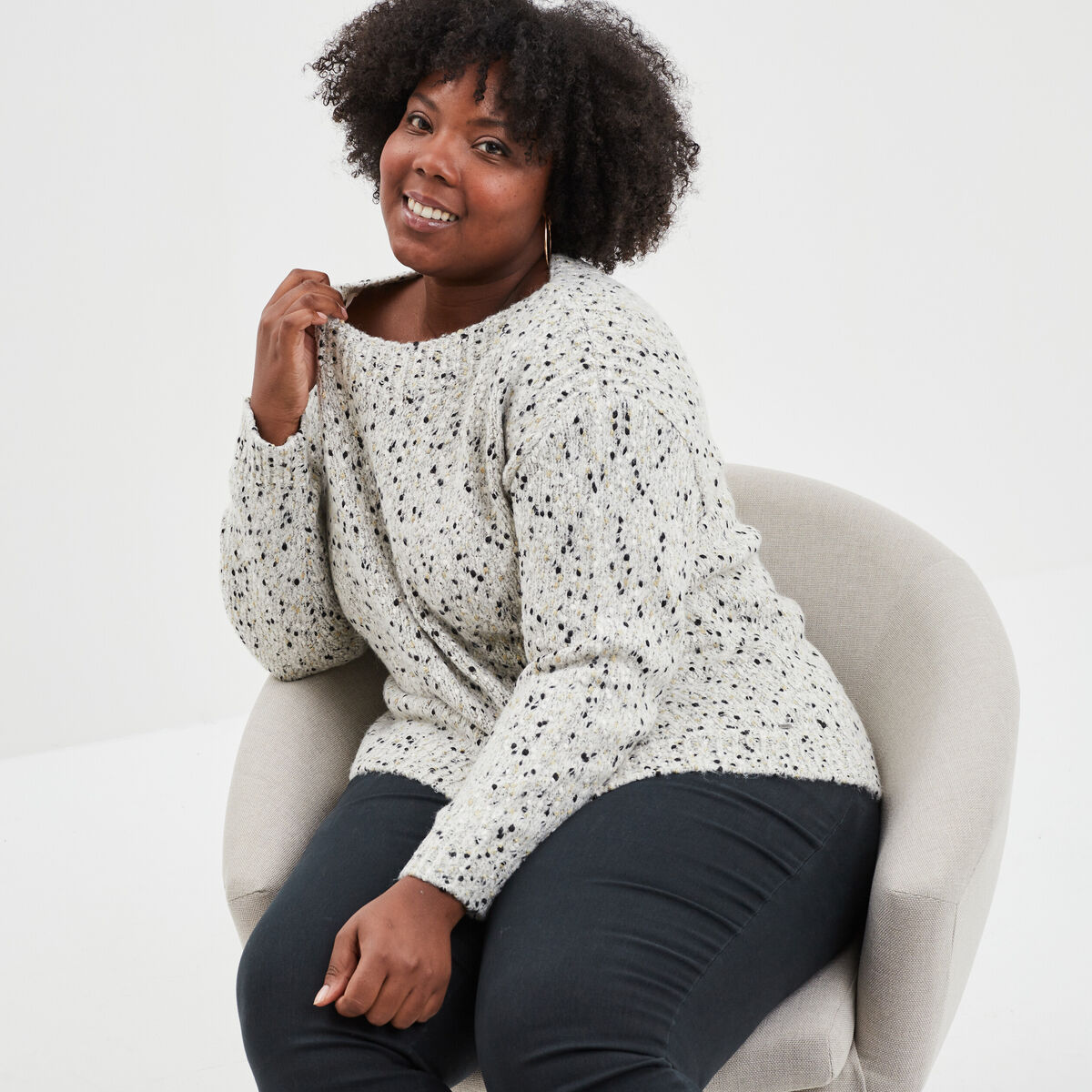 Pull col bateau blanc femme grande taille