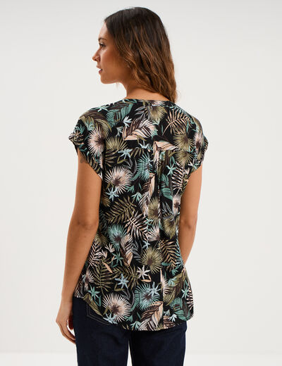 Blouse cr&eacute;pon manches courtes noir femme