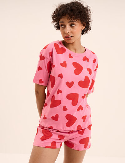 Ensemble pyjama short et t-shirt coton rose femme