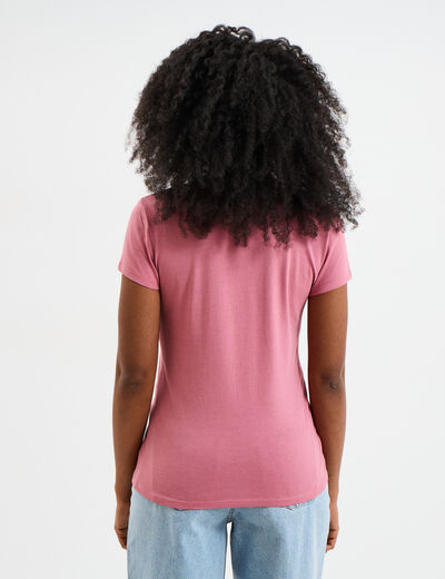 T-shirt coton col rond manches courtes vieux rose femme