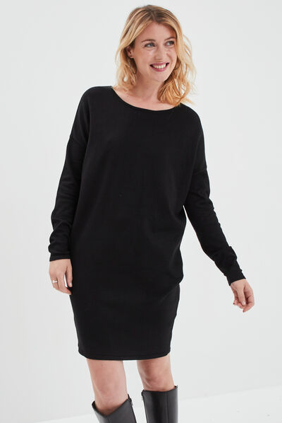 Robe pull manches chauves-souris noir femme