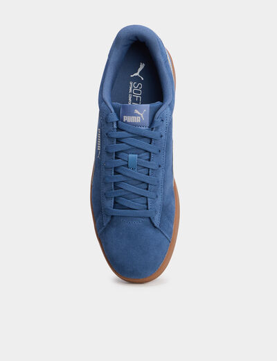 Tennis basses à lacets cuir Puma Smash bleu pétrole homme