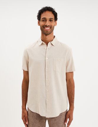 Chemise manches courtes lin m&eacute;lang&eacute; gris clair homme