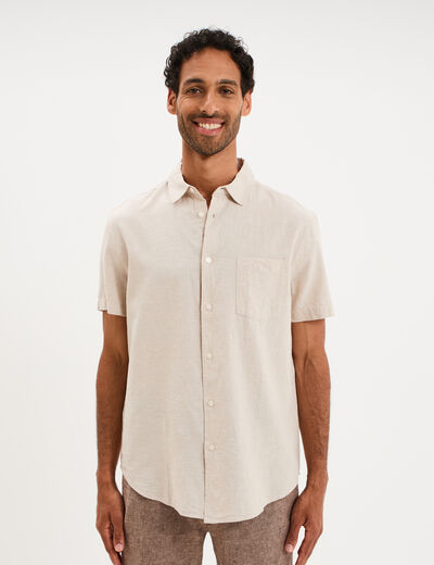 Chemise manches courtes lin m&eacute;lang&eacute; gris clair homme